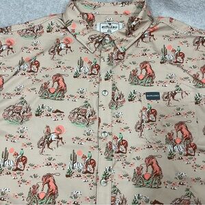 BURLEBO Shirt Mens 2XL XXL Performance Golf Cowboy Western Horse Cactus